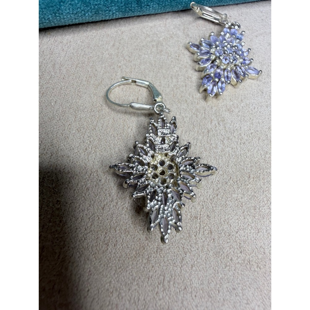 Sterling Silver Amethyst Color Cluster Leverback Dangle Earrings 1.5" - Picture 3 of 4